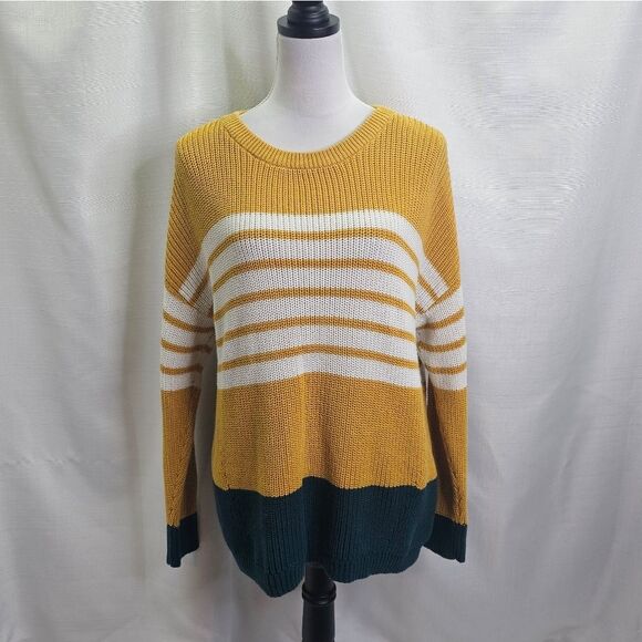 CJ Banks Yellow and Green Colorblock Tie Back Sweater Size X / 14W - Picture 1 of 10